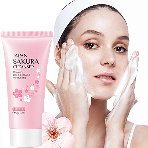 MIESCHER Sakura Face Wash,Cherry blossom Cleanser Facial Skin Cleansing Foaming Repairing Acne Deep Cleansing Moisturizer for Dry Skin & Oily Skin Hydrating Lotion Foam Cleanser Balance Oil Water Daily Cleaning Skincare Products