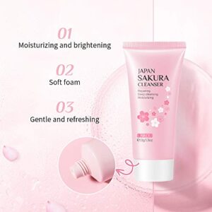 MIESCHER Sakura Face Wash,Cherry blossom Cleanser Facial Skin Cleansing Foaming Repairing Acne Deep Cleansing Moisturizer for Dry Skin & Oily Skin Hydrating Lotion Foam Cleanser Balance Oil Water Daily Cleaning Skincare Products