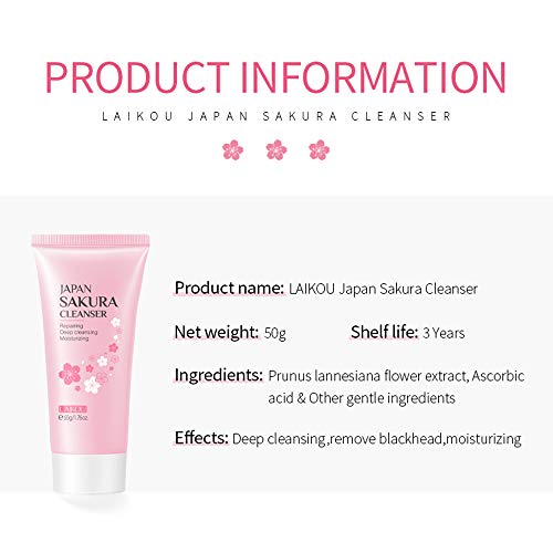 MIESCHER Sakura Face Wash,Cherry blossom Cleanser Facial Skin Cleansing Foaming Repairing Acne Deep Cleansing Moisturizer for Dry Skin & Oily Skin Hydrating Lotion Foam Cleanser Balance Oil Water Daily Cleaning Skincare Products