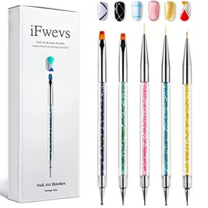 ifwevs nail art brushes,5pcs double ended brush & dotting tool kit,including nail liner brush and nail dotting pens for nail art nail salon