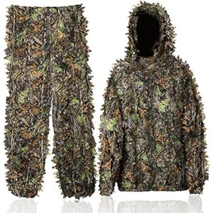 Ghillie Suit 3D Leafy Camo Suit Youth Adult Lightweight Hunting Camouflage Suits Turkey Camo Hunting Gear Camo Clothing Hooded Apparel Gilly Suit for Hunting Shooting Airsoft Wildlife Photography