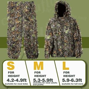 Ghillie Suit 3D Leafy Camo Suit Youth Adult Lightweight Hunting Camouflage Suits Turkey Camo Hunting Gear Camo Clothing Hooded Apparel Gilly Suit for Hunting Shooting Airsoft Wildlife Photography