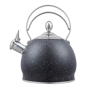 creative home 2.5 qt. stainless steel whistling tea kettle teapot with aluminum capsulated bottom for fast boiling heat water, for induction stove top, opaque black with speckle