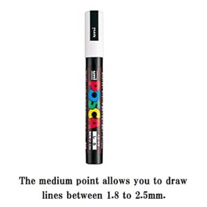 Uni Japan Posca Paint Marker Mitsubishi Poster Color White 6 Marking Pen PC-1M PC-3M PC-5M 2 of Each With Kanji LOVE Sticker