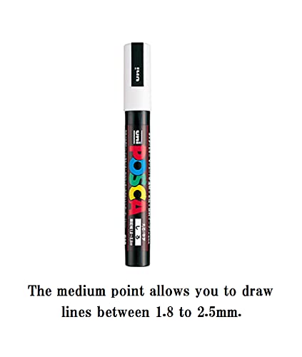 Uni Japan Posca Paint Marker Mitsubishi Poster Color White 6 Marking Pen PC-1M PC-3M PC-5M 2 of Each With Kanji LOVE Sticker