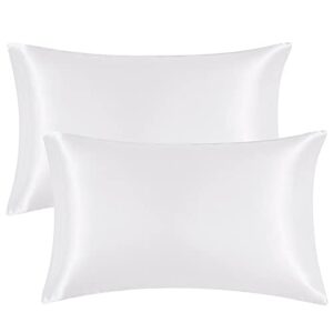 eheyciga satin pillowcase for hair and skin silk pillowcase set of 2 white soft pillow cases 2 pack queen size 20x30 inches with envelope closure