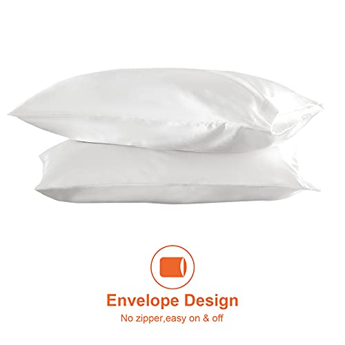 EHEYCIGA Satin Pillowcase for Hair and Skin Silk Pillowcase Set of 2 White Soft Pillow Cases 2 Pack Queen Size 20X30 Inches with Envelope Closure