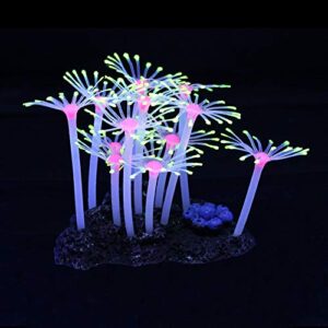 Filhome Glowing Fish Tank Decorations Plants, 4 pcs Glow Aquarium Decoration Plants Kit Glowing Sea Anemone Coral Ornaments