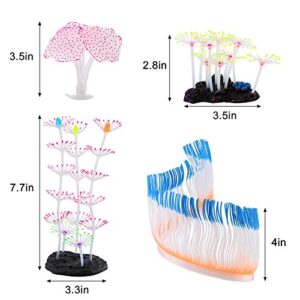 Filhome Glowing Fish Tank Decorations Plants, 4 pcs Glow Aquarium Decoration Plants Kit Glowing Sea Anemone Coral Ornaments