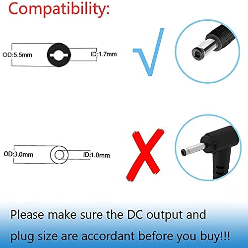 19V Power Cord for Acer Monitor R240HY SB220Q SA230 S231HL S232HL H236HL S202HL S230HL S240HL S220HQL S271HL S241HL G246HL G276HL G226HQL G236HL H226HQL H276HL HN274H Power Supply AC Adapter 65W