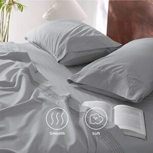 Bedsure Deep Pocket Queen Sheets Set - Fits Mattresses Up to 24" Thick, 4 Piece Air Mattress Sheets with Deep Pocket, Moisture Wicking Soft Cooling Bedding Sheets & Pillowcases, Light Grey