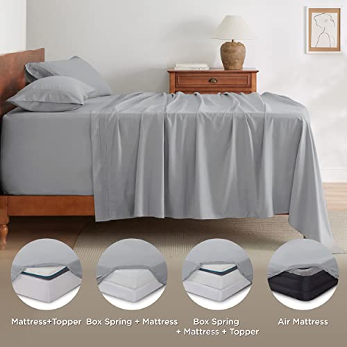 Bedsure Deep Pocket Queen Sheets Set - Fits Mattresses Up to 24" Thick, 4 Piece Air Mattress Sheets with Deep Pocket, Moisture Wicking Soft Cooling Bedding Sheets & Pillowcases, Light Grey