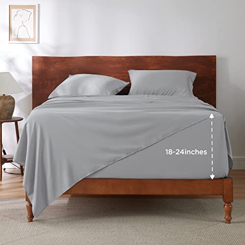 Bedsure Deep Pocket Queen Sheets Set - Fits Mattresses Up to 24" Thick, 4 Piece Air Mattress Sheets with Deep Pocket, Moisture Wicking Soft Cooling Bedding Sheets & Pillowcases, Light Grey