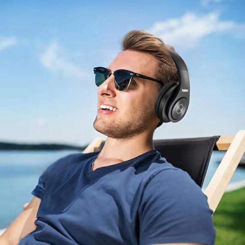 TUINYO Wireless Headphones Over Ear, Bluetooth Headphones with Microphone, Foldable Stereo Wireless Headsetfor Travel Work TV PC Cellphone-Black