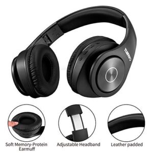 TUINYO Wireless Headphones Over Ear, Bluetooth Headphones with Microphone, Foldable Stereo Wireless Headsetfor Travel Work TV PC Cellphone-Black