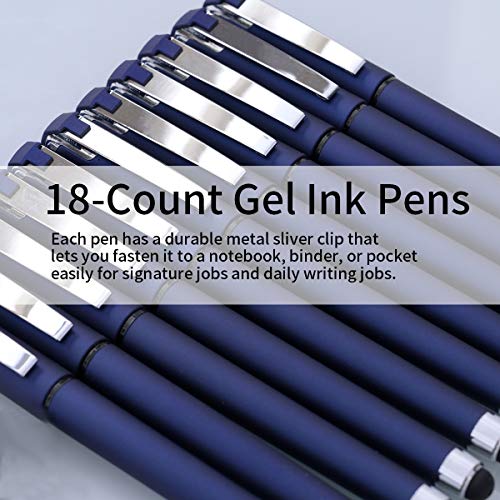 MiSiBao 0.7mm Black Ink Gel Ink Rollerball Pens 2 in 1 Medium Point Pens with Stylus Work Pen Smooth Writing for Office Black gel pen (18pack-Black Ink)