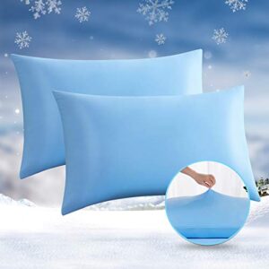 avolare cooling pillow cases, 2 pack arc-chill q-max>0.5 cool pillowcases for hair skin and hot sleepers, soft silky 20" x 30" summer pillow cover with zipper fit standard & queen size pillows - blue