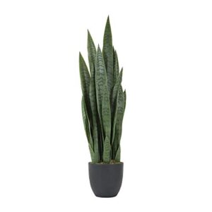 worth garden 3ft artificial snake plant fake sansevieria indoor outdoor, 28 thick leaves lifelike faux silk plant, home decor mother in law tongue plant 35in, black pot & 20g dry moss included, green