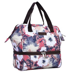 mier womens small lunch box bag insulated lunch cooler bags cute leak proof meal prep lunchbox with pockets for work daytrip, double deck, floral anemone
