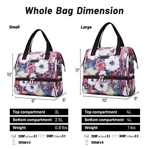 MIER Womens Small Lunch Box Bag Insulated Lunch Cooler Bags Cute Leak Proof Meal Prep Lunchbox with Pockets for Work Daytrip, Double Deck, Floral Anemone