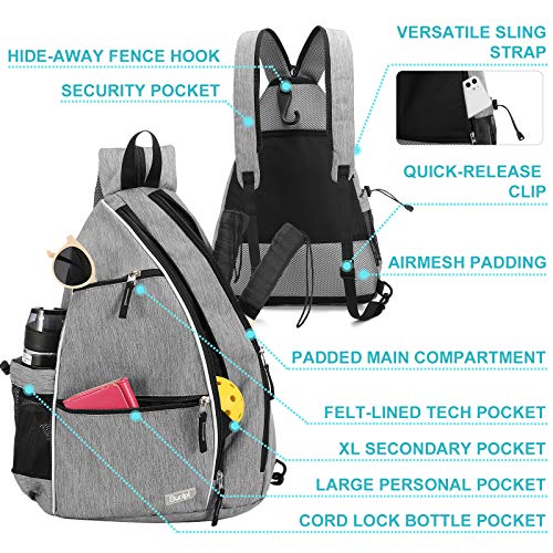 Sucipi Pickleball Bag Pickleball Backpack for Women Men Tennis Bag Tennis Backpack Reversible Pickleball Paddle bag Tennis Rackets Bags for Ladies Gray