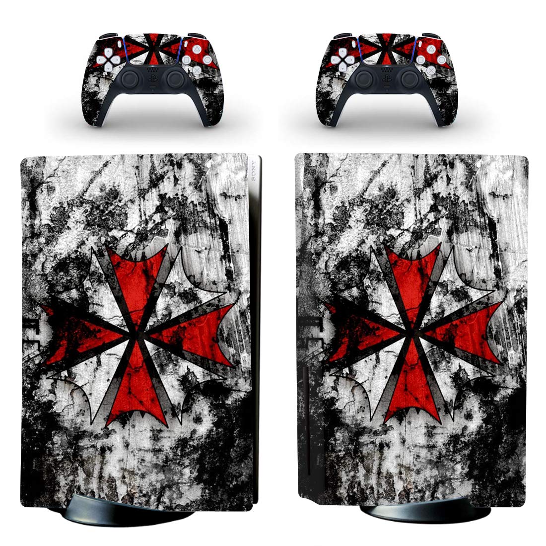 Vanknight PS-5 Standard Disc Console Controllers Full Body Vinyl Skin Sticker Decals for Play Station 5 Console and Controllers Umbrella