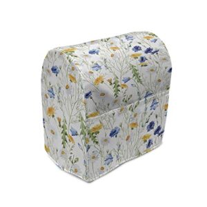 ambesonne flower stand mixer cover, wild flowers poppies and daisies rural nature scenery in meadows rustic, kitchen appliance organizer bag cover with a pocket, 6-8 quarts, yellow white
