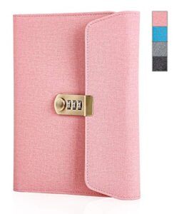 joynote journal with lock for women, 2-in-1 lock journal with combination digital password, locking diary journal notebook with 4 card slots, pen holder, 95 sheets/190 pages a5 papers, pink