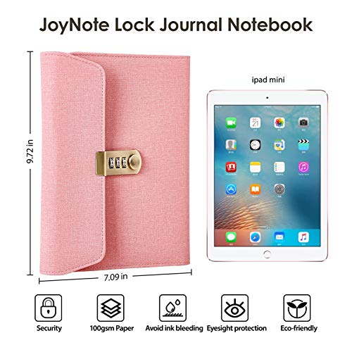 JoyNote Journal with Lock for Women, 2-in-1 Lock Journal with Combination Digital Password, Locking Diary Journal Notebook with 4 Card Slots, Pen Holder, 95 Sheets/190 Pages A5 Papers, Pink