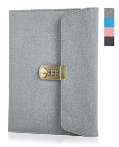 joynote journal with lock for women, 2-in-1 lock journal with combination digital password, locking diary journal with 4 card slots, pen holder, 95 sheets/190 pages a5 papers, light grey
