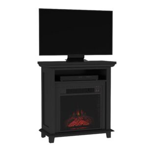 Electric Fireplace TV Stand– 29” Freestanding Console with Shelf, Faux Logs and LED Flames, Space Heater Entertainment Center by Lavish Home (Black)