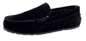 clarks mens suede moccasin slippers warm cozy indoor outdoor plush faux fur lined slipper for men (9 m us, black)