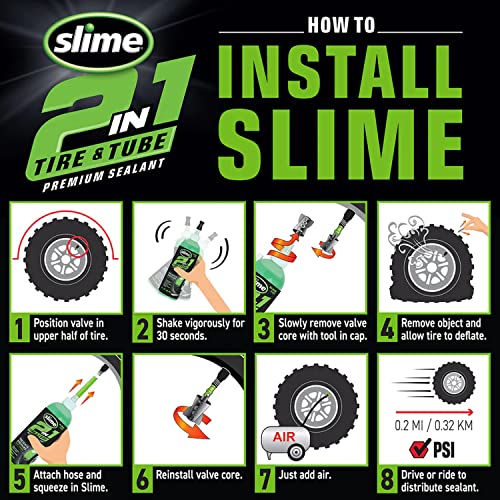 Slime 10194 Tire and Tube Sealant, Puncture Repair, 2-in-1, Prevent and Repair Flat Tires, for ATVs, UTVs, Lawn Mowers, Tractors, Trailers, Eco-Friendly, 32oz bottle