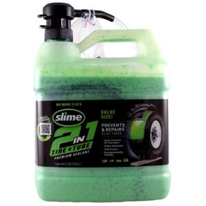 slime 10207 2-in-1 tire & tube sealant puncture repair sealant, 2-in-1, premium, prevent and repair, suitable for all off-highway tires and tubes, non-toxic, eco-friendly, 1 gallon jug