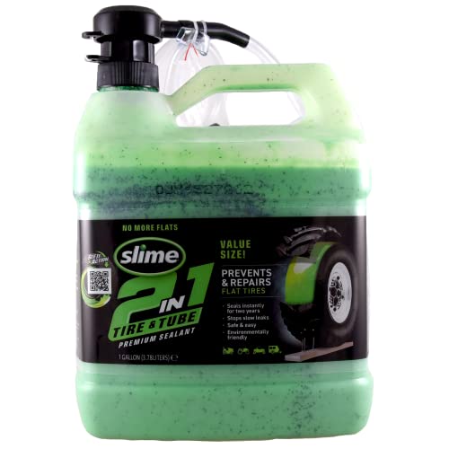 Slime 10207 2-in-1 Tire & Tube Sealant Puncture Repair Sealant, 2-in-1, Premium, Prevent and Repair, suitable for all off-highway Tires and Tubes, Non-Toxic, Eco-Friendly, 1 Gallon jug