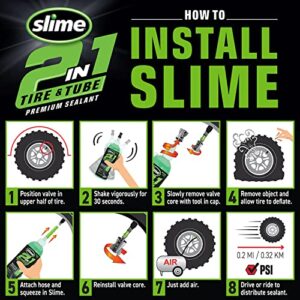 Slime 10207 2-in-1 Tire & Tube Sealant Puncture Repair Sealant, 2-in-1, Premium, Prevent and Repair, suitable for all off-highway Tires and Tubes, Non-Toxic, Eco-Friendly, 1 Gallon jug