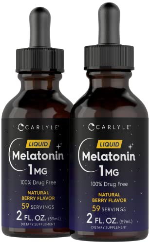 Carlyle Melatonin Liquid 1mg | 4 fl oz Drops | Natural Berry Flavor | Non-GMO, Vegetarian Supplement