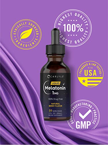 Carlyle Melatonin Liquid 1mg | 4 fl oz Drops | Natural Berry Flavor | Non-GMO, Vegetarian Supplement