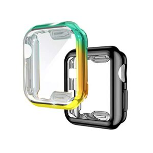 LaViePool iWatch Case for Apple Watch Series 3/2/1 Screen Protector,Protecter Cover Case, [Black+Rainbow,2- Pack](38mm)