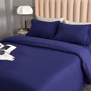 derbell bed sheet set - brushed microfiber bedding - bedding sheets & pillowcases - deep pockets - easy fit - breathable & cooling sheets - 4 piece king blue set