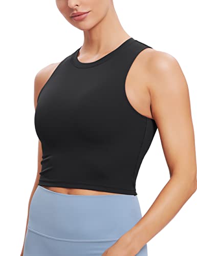 Natural Feelings Sports Bras for Women Removable Padded Yoga Tank Tops Sleeveless Fitness Workout Running Crop Tops Black