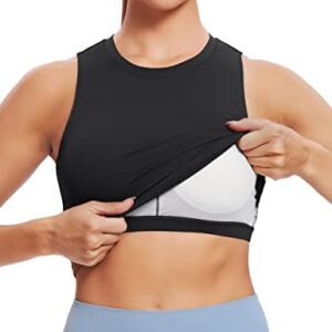 Natural Feelings Sports Bras for Women Removable Padded Yoga Tank Tops Sleeveless Fitness Workout Running Crop Tops Black