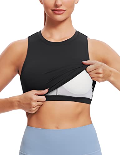 Natural Feelings Sports Bras for Women Removable Padded Yoga Tank Tops Sleeveless Fitness Workout Running Crop Tops Black