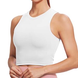 Natural Feelings Sports Bras for Women Removable Padded Yoga Tank Tops Sleeveless Fitness Workout Running Crop Tops A-White