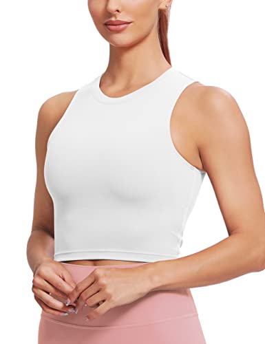 Natural Feelings Sports Bras for Women Removable Padded Yoga Tank Tops Sleeveless Fitness Workout Running Crop Tops A-White