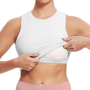 Natural Feelings Sports Bras for Women Removable Padded Yoga Tank Tops Sleeveless Fitness Workout Running Crop Tops A-White