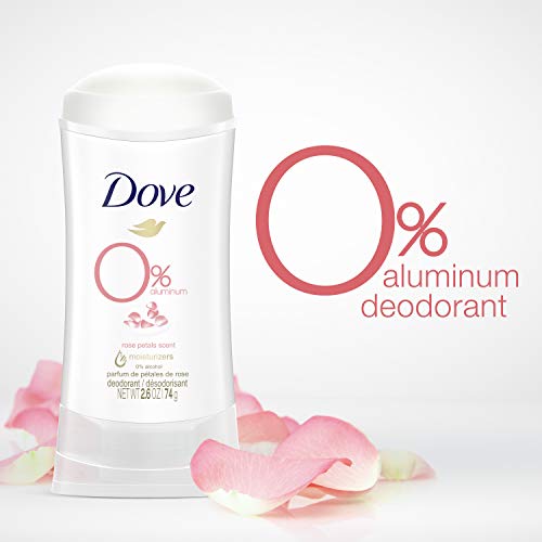 Dove 0% Aluminum Free Deodorant 24-hour Odor Protection Rose Petals Deodorant for Women, 2.6 Ounce (Pack of 3)