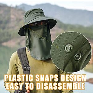 Fishing Hat for Men & Women, Outdoor UV Sun Protection Wide Brim Hat with Face Cover & Neck Flap Army Green