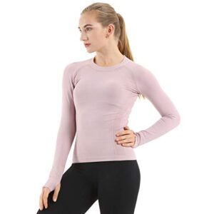 mathcat seamless workout shirts for women long sleeve yoga tops sports running shirt breathable athletic top slim fit(small,purple)