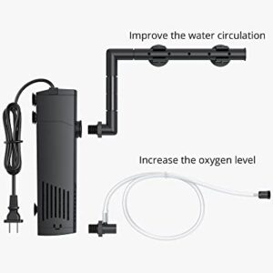 NICREW Aquarium Internal Filter, Submersible Power Filter with Multiple Function, Aeration System with Sponge Filter for Fish Tanks 10-20 Gallon, 100 GPH, 7W